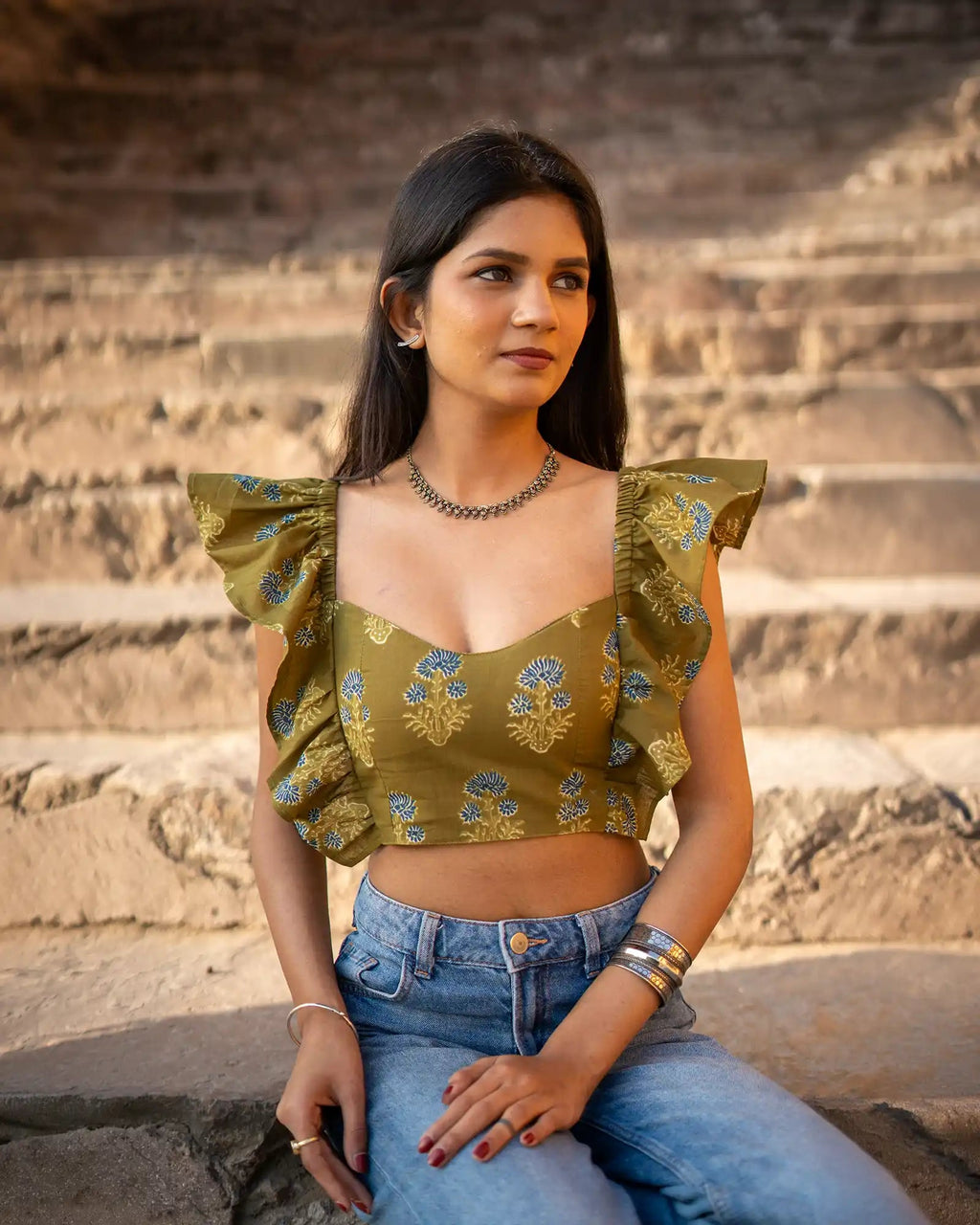 Olive Rooh frill top - Shopsuhi