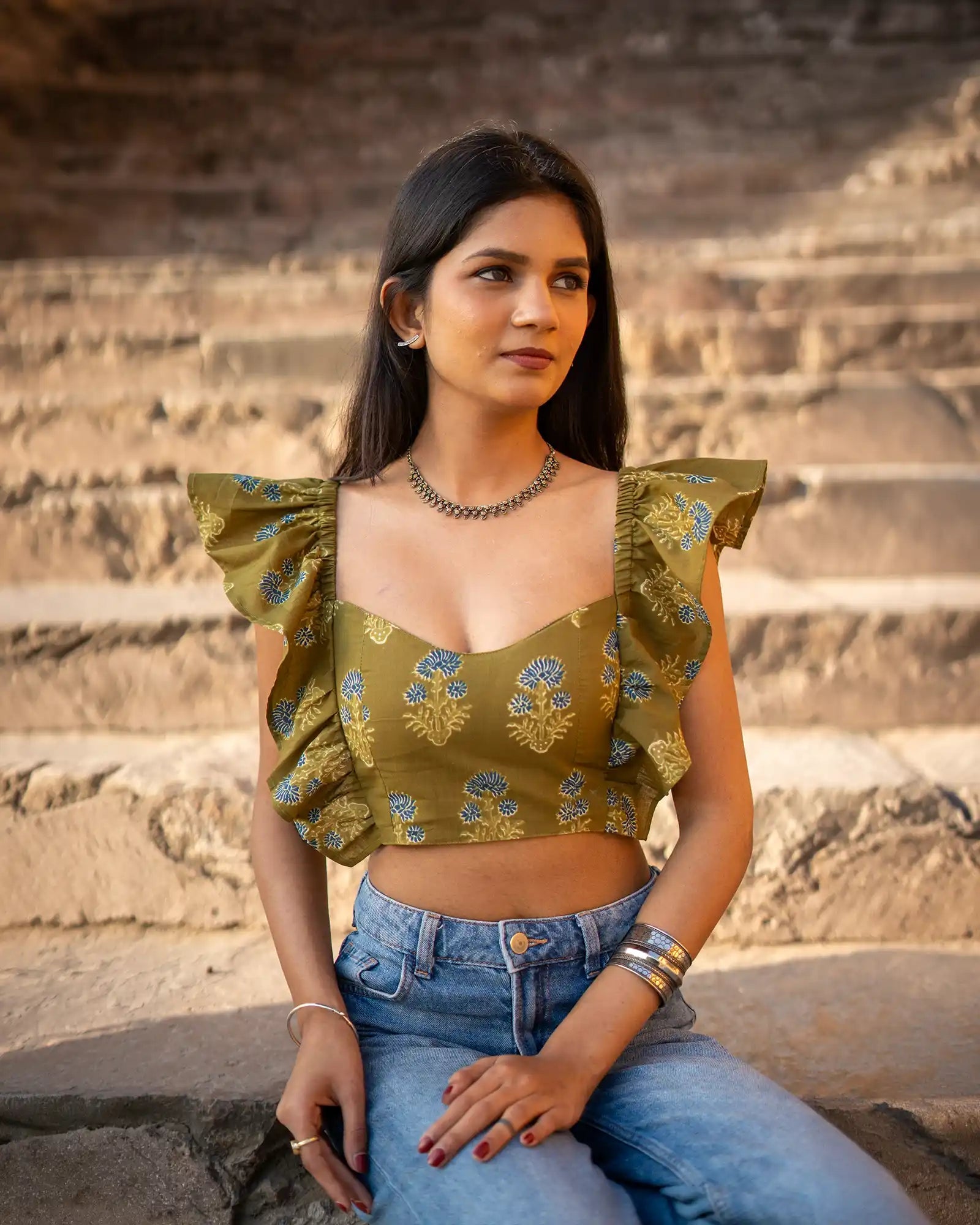 Olive Rooh frill top - Shopsuhi