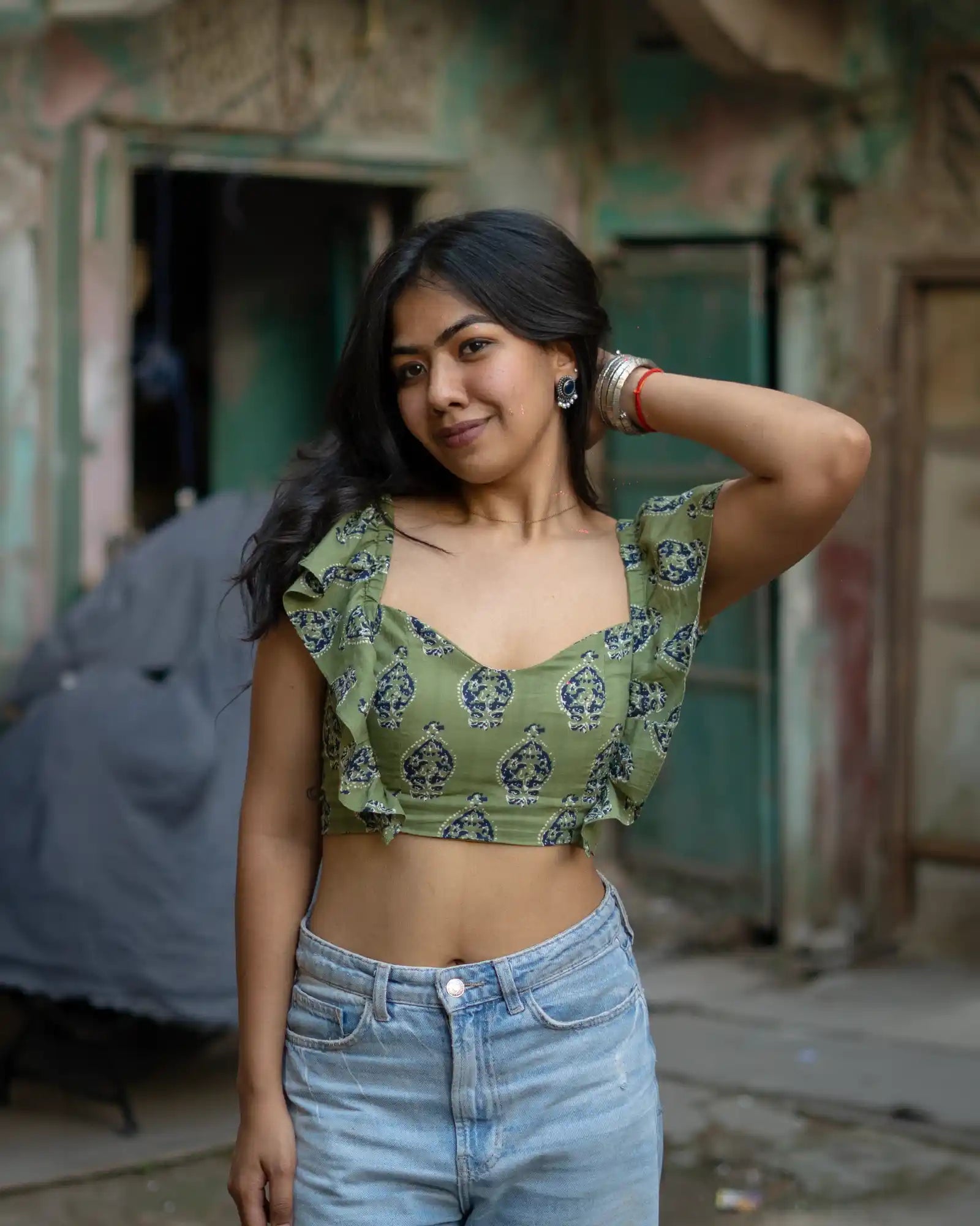 Sea Green Rooh frill top