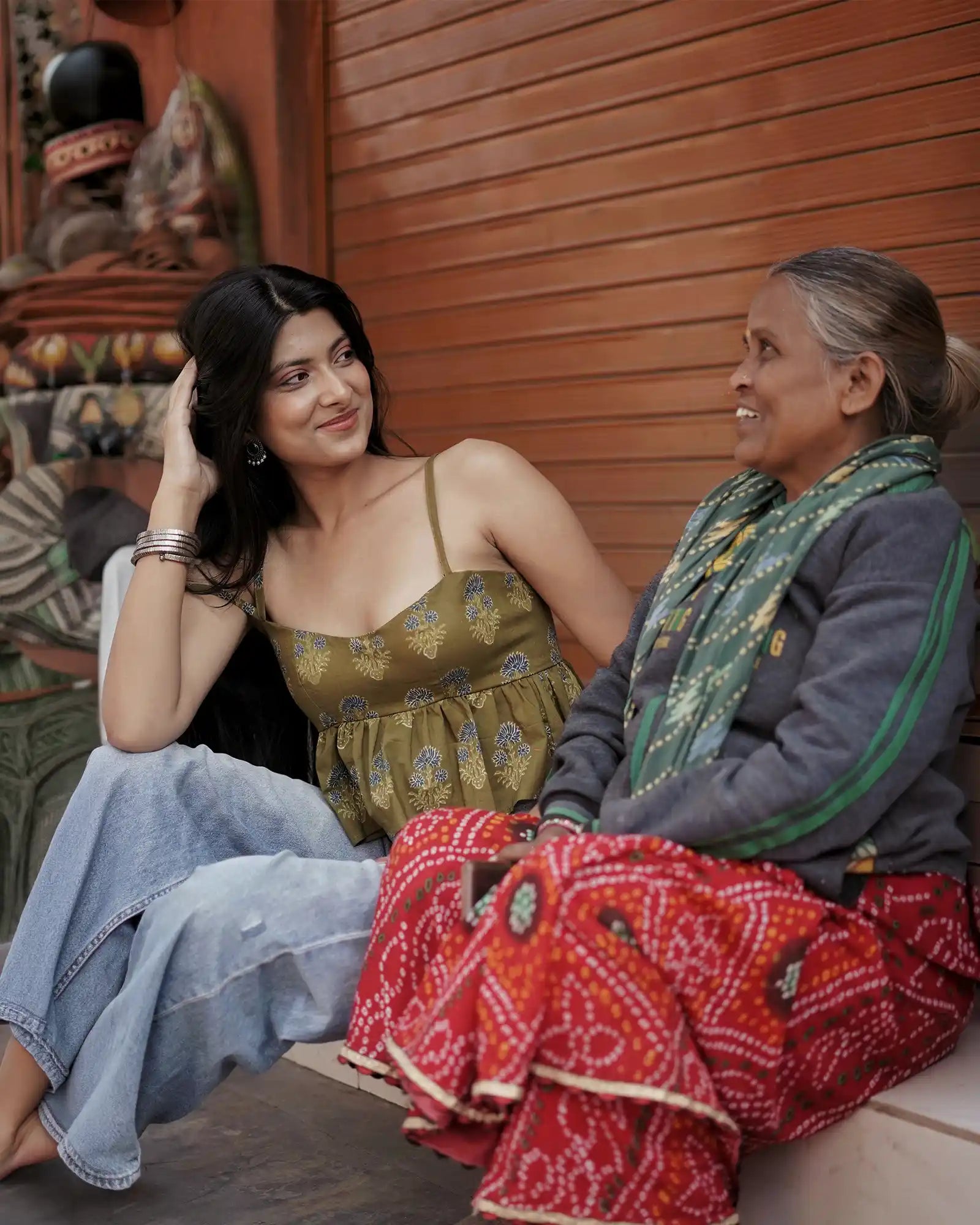 Saanjh Olive sweetheart Neck Top